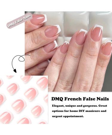 24Pcs White Glitter French False Nails with Nail Glue - Short Square Press on Nails for Women & Girls - Nude Pink Squoval Stick on Nails - Buy Online on GoSupps.com