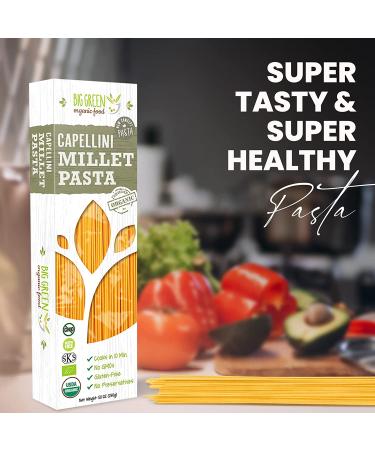 Big Green Organic Millet Capellini - Gluten-Free, Lectin-Free, Non-GMO, Vegan Pasta - 6g Protein - Wheat & Rice Alternative - 8.8oz - Buy Online on GoSupps.com