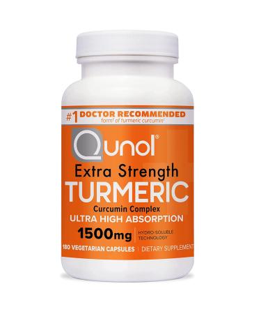 Turmeric Curcumin Capsules Qunol with Ultra High Absorption 1500mg Joint Support Supplement Extra Strength Tumeric Vegetarian Capsules 2 Month Supply 180 Count (Pack of 1) Capsules 180 Count (Pack of 1)