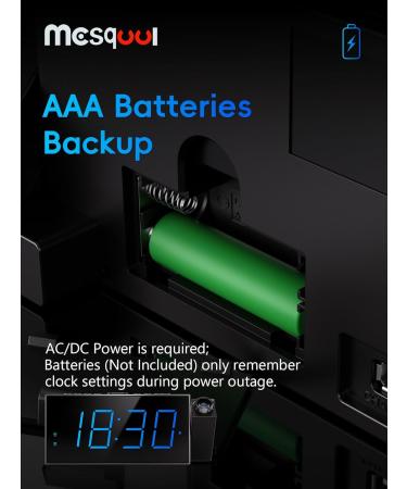 Mesqool Digital Projection Alarm Clocks for Bedrooms Large LED Display 180° Rotatable Projector 5 Level Dimmer USB - Blue Digits & Blue Projection - Buy Online on GoSupps.com