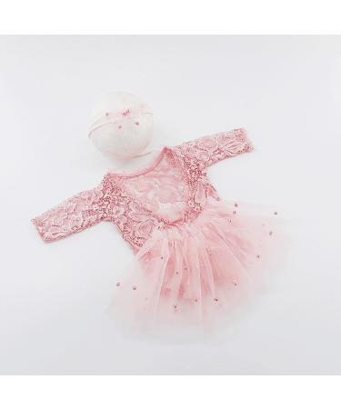 Pink Lace Newborn Photography Romper + Pearl Props | Baby Girl Photo Outfit (0-2 months) - Buy Online on GoSupps.com