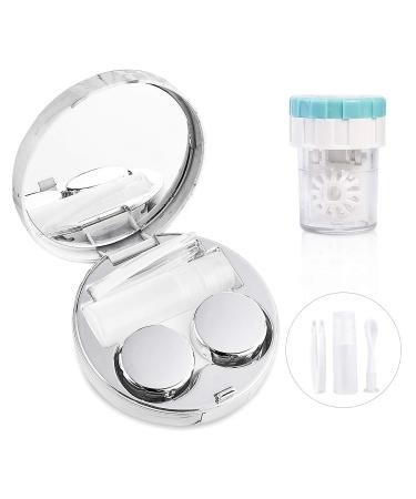 Contact Lens Travel Kit with Cleaner Washer Portable Contact Box with Mirror Tweezers Remover Tool Solution Bottle for Daily Outdoor (Silver)