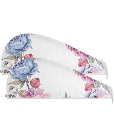 Watercolor Floral Wreath Hair Towel 2 Pack | Super Absorbent Quick Dry Hair Turbans for Women & Girls - Buy Online on GoSupps.com