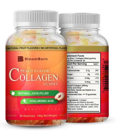 BloomBorn Collagen Gummy Peach Flavor - Beauty Boost - 30 Count