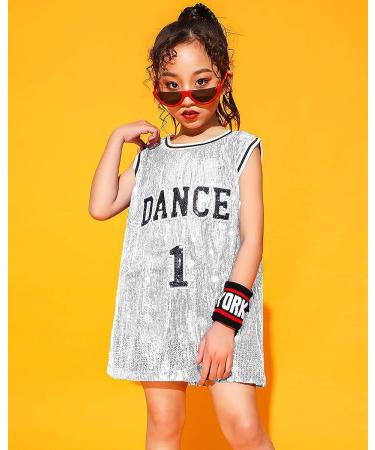 LOLANTA Girls Sequin Dance Dress 6-7 Silver - Hip Hop Jersey Tank Top for Jazz & Cheerleading - Buy Online on GoSupps.com