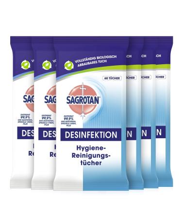 Sagrotan hygiene cleaning towels - for the practical cleaning and disinfection of surfaces - 6 x 60 wet wipes in recoverable packaging