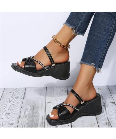 Shop XTZ YGLD Women's Wedge Sandals - Rhinestone Open-Toe Beach Shoes for Spring & Summer | Black 6.5 UK - Buy Online on GoSupps.com