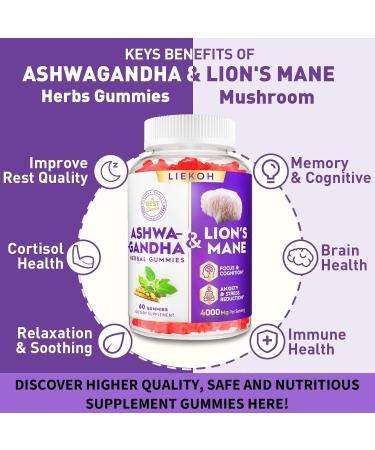 Ashwagandha Gummies - Organic Ashwagandha & Lions Mane Gummies for Adults with 4 Adaptogenic Herb for Stress Cognitive & Immune Support| Cortisol Supplements for Women & Men Berry Flavor - 60 Counts - Buy Online on GoSupps.com
