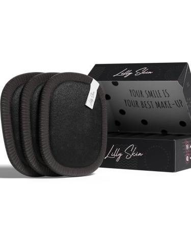 Lilly Skin Washable Reusable Makeup Remover Pads - Square Microfibre Cleansing and Exfoliating Wipes for Facial Skin - Box of 7 Faux Cotton Fabric Pads - Black Edition - XL XL BLACK EDITION