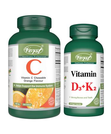VORST Vitamin D3 + K2 and Vitamin C 200 Tablets (Combo Bundle 2 Bottles)