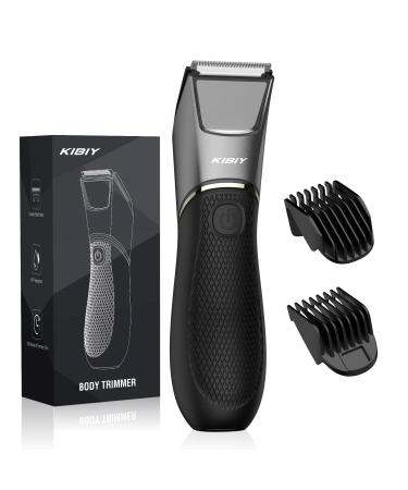 Body Groomer Men Kibiy Balls Trimmer Electric Groin Hair Trimmer Waterproof Wet/Dry Hair Clippers Body Shavers for Men Pubic Hair Razor with LED Light and Mirror Rechargeable (Grey)