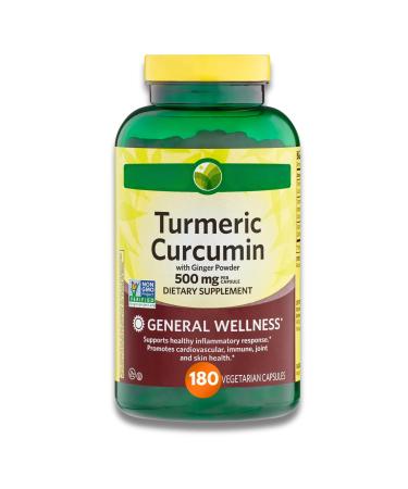 KP+ Turmeric Curcumin with Ginger Powder | 500 mg Dietary Supplement | General Wellness | 180 Vegetarian Capsules | Pack of 1