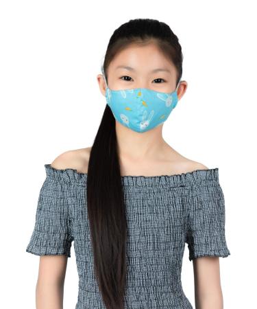 LOFBAZ Cloth Face Coverings Washable Adjustable with Nose Wire Filter Pocket Adults Kids Rabbits Light Blue Kids Small Kids - 4 to 8 Years