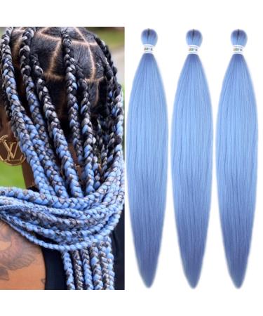 Baby Blue Braiding Hair Pre Stretched Kanekalon Prestretched Braiding Hair 26 Inch(Packs of 3) Baby Blue