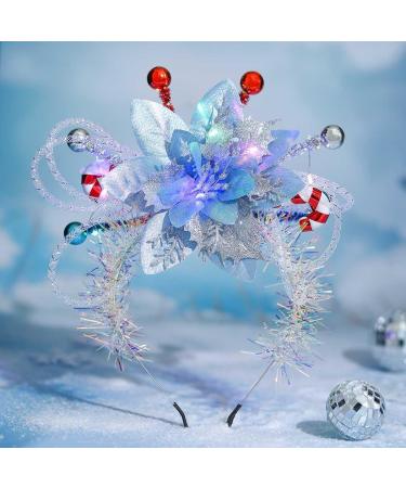IYOU Light Up Christmas Headband Led Blue Flower Xmas Hair Hoop Candy Cane Festival Costume Hair Accessories for Women and Girls - Buy Online on GoSupps.com