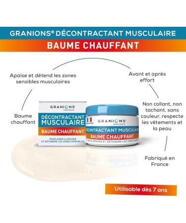 GRANIONS D contractant Musculaire - Creme Chauffante Musculaire - Articulations et Muscles - Baume D contracturant Musculaire - Vaseline Camphre Huiles Essentielles baume chauffant - Buy Online on GoSupps.com