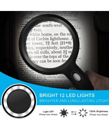 HYOIIO 10x Magnifying Glass with Light  Lighted Magnifying Glass 10X with 12 LED Lights for Seniors Kids- Large Magnifying Glass for Reading  Inspection  Coins  Jewelry  Explorin 10x-black - Buy Online on GoSupps.com