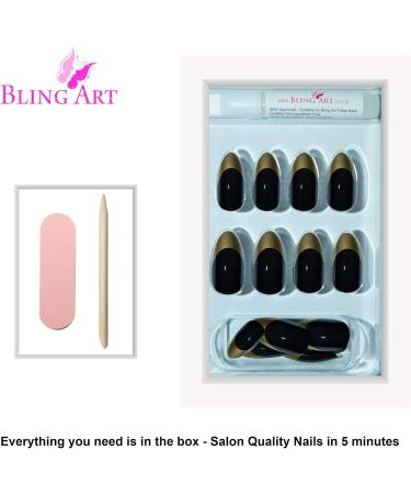 Bling Art Almond False Nails Fake Stiletto Gold Black Glossy 24 Long Tips Glue - Buy Online on GoSupps.com