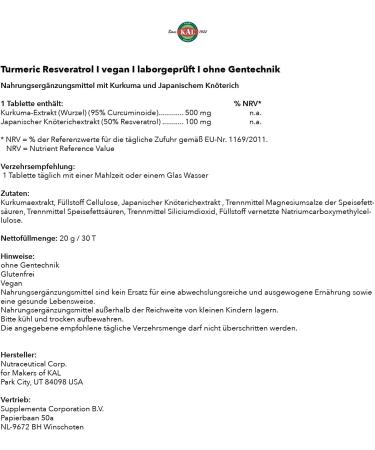 Kal Turmeric Resveratrol Tablets - 30 Count | Complete Antioxidant Support - Buy Online on GoSupps.com