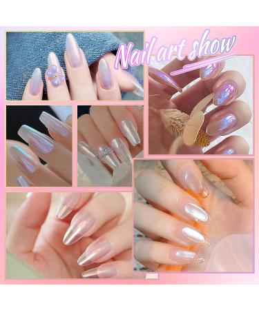 Laza White Pearl Chrome Nail Powder Set - 8 Colors Metallic Mirror Effect Pigment for Gel Nails & Resin Craft - Ice Transparent Aurora Glitter Dust Kit for Stunning Nail Art & Gifts - Buy Online on GoSupps.com