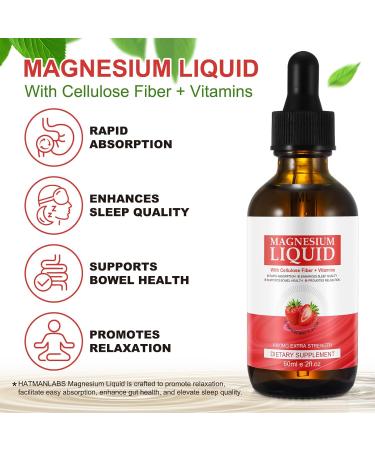 Magnesium Glycinate Liquid Drops - Liquid Magnesiums Complex Supplement to Support Stress Relief Night Heart Health Nerves and Muscles - Strawberry Flavor (60ml) - Buy Online on GoSupps.com
