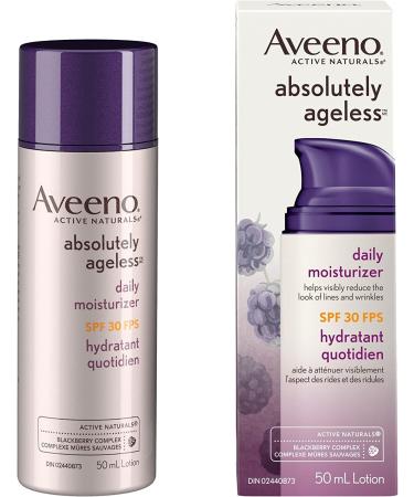 Aveeno Absolutely Ageless Daily Moisturizer SPF 30 Anti Aging Face Winkle Cream Antioxidant Blackberry Complex Vitamin C & E Bottle Pack of 1 50 mL