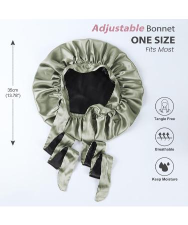 Double Layer Silk Satin Bonnet for Curly Hair | Olive Green/Black Reversible Sleeping Cap | Women's Tie Band Bonnet - Buy Online on GoSupps.com