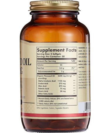 Solgar Flaxseed Oil 1250mg 100 Softgels - Cold-Pressed Omega-3 Supplement - Buy Online on GoSupps.com