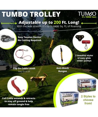 Buy Tumbo Trolley 61m Dog System - Solid Slide with Stretching Spiral Cable & Anti-Shock Bungee for Dogs - 200ft Regular Trolley - Buy Online on GoSupps.com