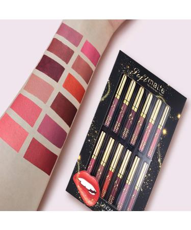 12pcs Matte Velvet Liquid Lipstick Set | Waterproof Long-Lasting Non-Stick Lip Gloss - Sexy Lip Makeup Kit - Buy Online on GoSupps.com