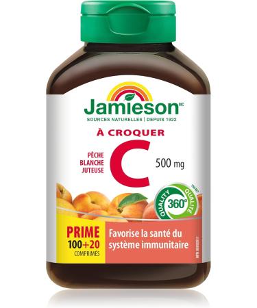 Jamieson NFA Omega 3-6-9 180 Softgels & Chewable Vitamin C 500 mg - White Juicy Peach Flavour 120 Count (Pack of 1) SUPPLEMENT + VITAMIN 9221 - Buy Online on GoSupps.com