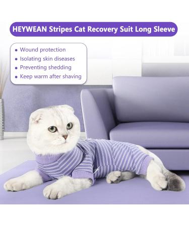 HEYWEAN Cat Recovery Suit - M Purple Stripes | Post-Surgery Bodysuit for Cats | Cone Collar Alternative & Surgical Shirt - Buy Online on GoSupps.com