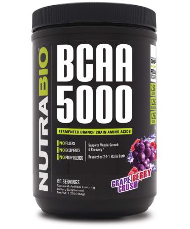NutraBio BCAA 5000 Powder - Vegan Fermented BCAAs - Supports Lean Muscle Growth, Recovery, Endurance - Zero Fat, Sugar, and Carbs - 60 Servings - Grape Berry Crush Grape Berry Crush 1.02 Pound (Pack of 1) - Buy Online on GoSupps.com