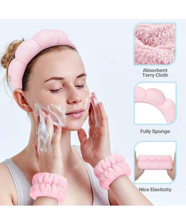 Leezmark 6 PCS Face Wash & Spa Headband Wristband Set - Pink & Light Blue | Makeup & Skincare Headbands for Washing Face - Buy Online on GoSupps.com