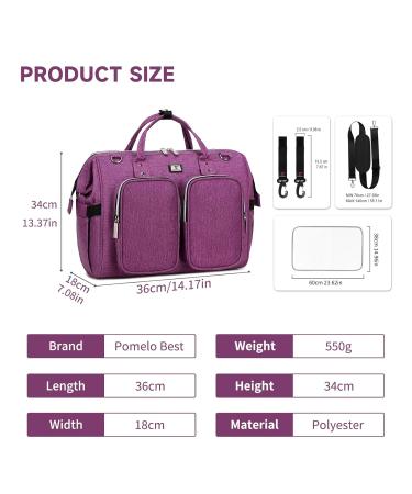 Pomelo Best Diaper Bag - Waterproof Diaper Pad 2 Stroller Hooks Adjustable Shoulder Strap | Multifunctional Travel Bag in Dark Purple - Buy Online on GoSupps.com