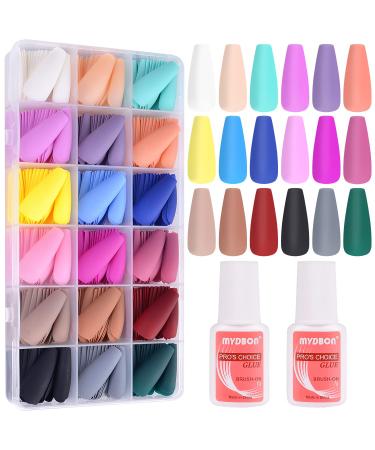 VICOVI Matte Press on Nails 18 Packs 432PCS Long Coffin Ballerina Fake Nails Full Cover Stick on Nails 18 Solid Colors with Nail Glue for DIY at Home and Salon Use