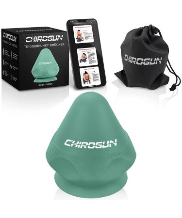 Chirogun trigger point presser with suction cup & bag |Digital instructions |Self -massage against tension & pain in the neck back shoulder |Massage ball for deep massage Nordic Green