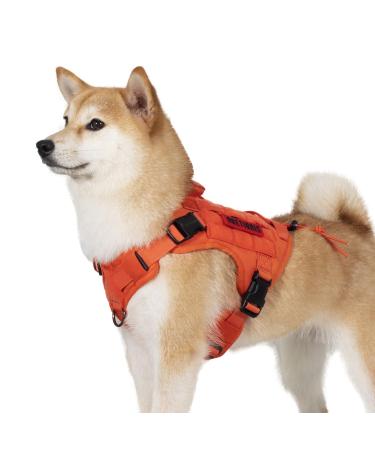 Oneigris dog harnesses Fire Watcher 2.0 Tactical dishes 2 metal buckles MOLLE SPACIATION THE SERVICE DISCHES DISCHES DOSE WESTHING With 1 handles and 2 no-pull D-ring 1000d nylon-orange m m orange
