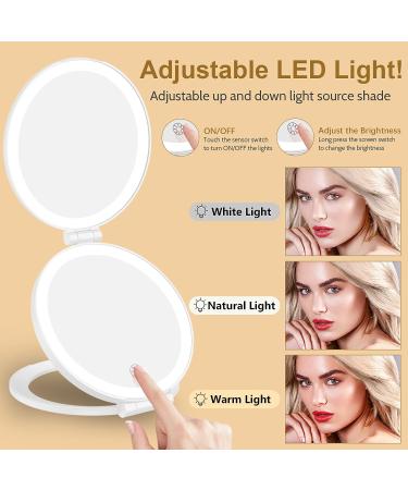TOUCHFEEL Travel Mirror with Light - Double Sided Folding, 5X Magnifying, Rechargeable LED Vanity Mirror - 3 Color Lights, Adjustable Brightness - Buy Online on GoSupps.com