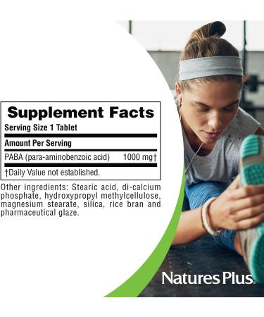 NaturesPlus PABA 1000mg Sustained Release Tablets - Skin Health & Energy Support - 60 Vegetarian Servings - Buy Online on GoSupps.com