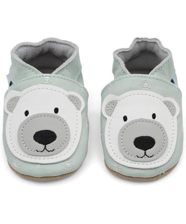 Dotty Fish Soft Leather Baby Shoes for Boys | Toddler Non-Slip Shoes | Animal Designs for Boys & Girls | 0-6 Months - 4-5 Years | Ice Blue Polar Bear - Buy Online on GoSupps.com