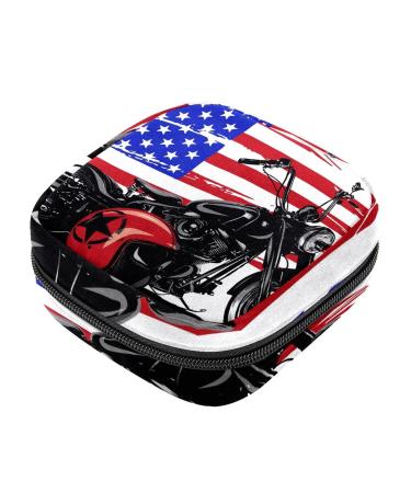 Vintage American Chopper Motorcycle with USA flag sanitary-napkin storage bag menstrual pad bag portable menstrual cup bag with zipper 4