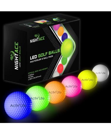 Activ Life Super Bright LED Golf Balls - Lighted Glow in The Dark Golf Balls for Night Golf - 40 Hours Battery Life, Dont Let Sundown Stop You, Easter Novelty Gift for Golfers, 6-Pack, Multicolor