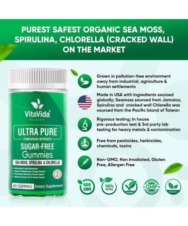 VVNATURALS Sugar-Free Chlorella Spirulina Seamoss Gummy - Immune, Detox & Joint Support | Keto-Friendly Alkaline Supplement for Women & Men | Non-GMO | Made in USA (60 Vegan Gummies) - Buy Online on GoSupps.com