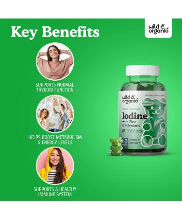 Organic Iodine Gummies with Zinc & Selenium for Thyroid Support - Apple Flavored 60 Gummy - Energy & Immune System Booster - Buy Online on GoSupps.com