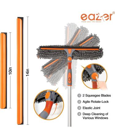 Eazer 2-in-1 Rotatable Window Squeegee Cleaner with 62'' Extension Pole - Telescopic Window Cleaning Kit for Indoor/Outdoor Glass - Buy Online on GoSupps.com