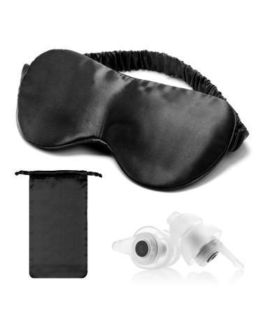 Silk Sleep Mask  100% Mulberry 22 Momme Silk Eye Mask for Sleeping Women/Men  Soft & Comfortable Sleeping Mask with Earplugs and a Satin Travel Bag  Soft Eye Cover Eyeshade for Night Nap Black&size:l