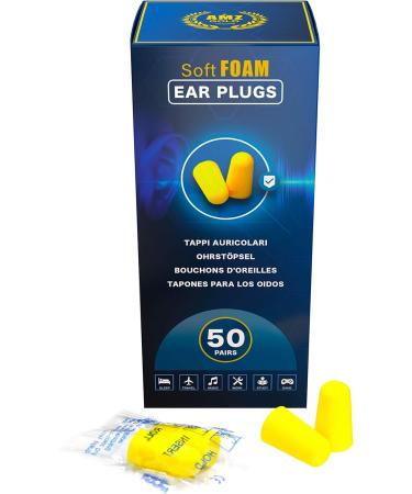 50 Pairs AMZ Gold Earplugs for Sleeping - Soft Foam Comfortable & Noise-Damping | Best Insulation for Restful Sleep - Buy Online on GoSupps.com