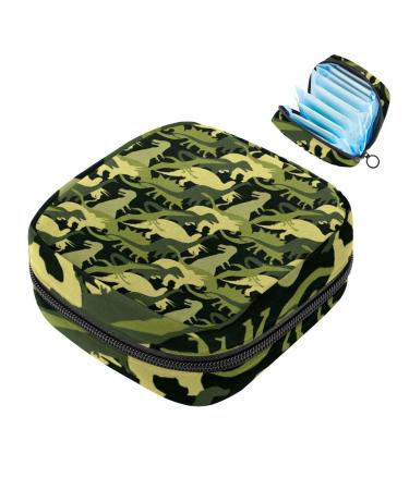 Storage bags for women's bandages camouflage dinosaur motif large with zipper periodic inserts bags panty liners tampons for girls and women green multicolored 4.7x6.6x6.6