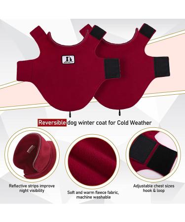 Windproof Winter Fleece Dog Jacket for Cold Weather Reflective Pet Vest for Large Breeds - Burgundy XL - Buy Online on GoSupps.com